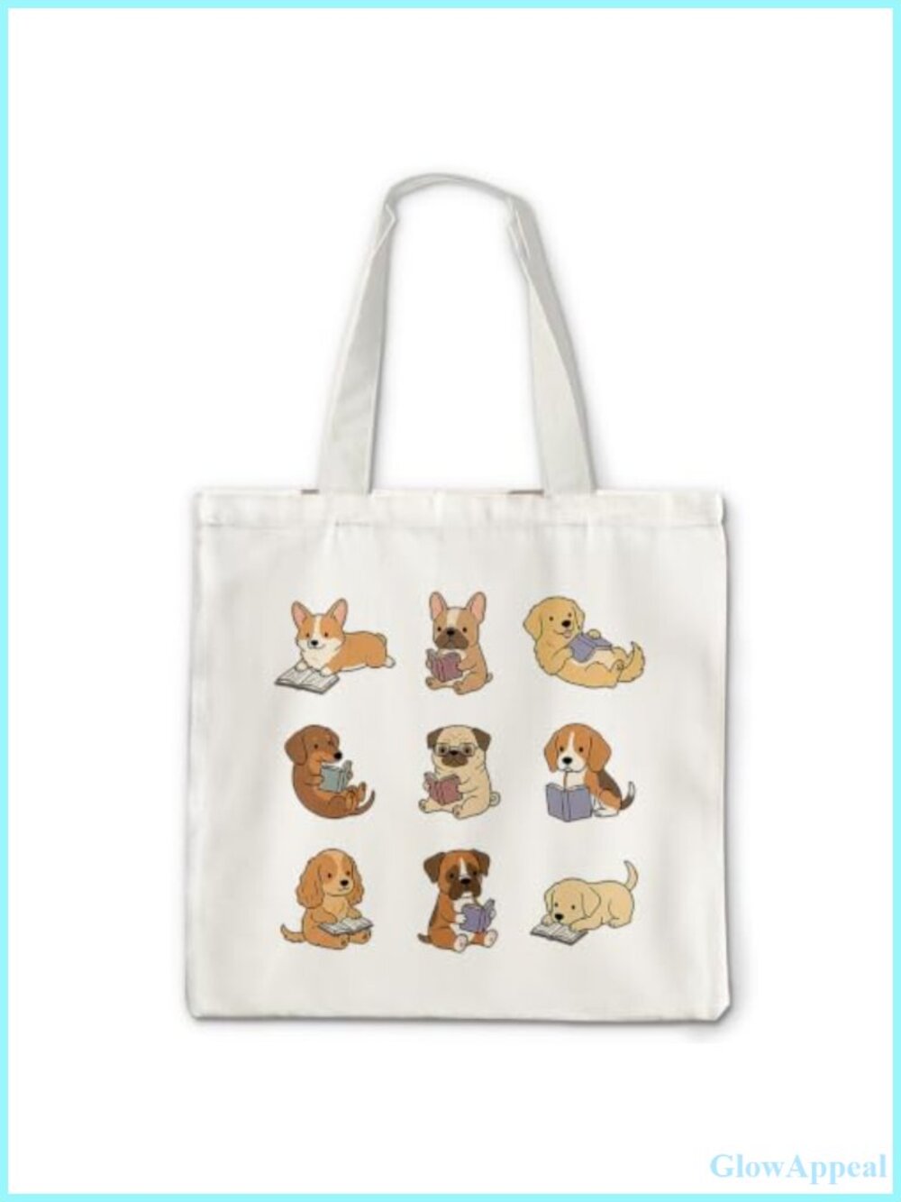 Canvas Tote Bag Reading Dog Minimalist Shoulder Tote Foldable